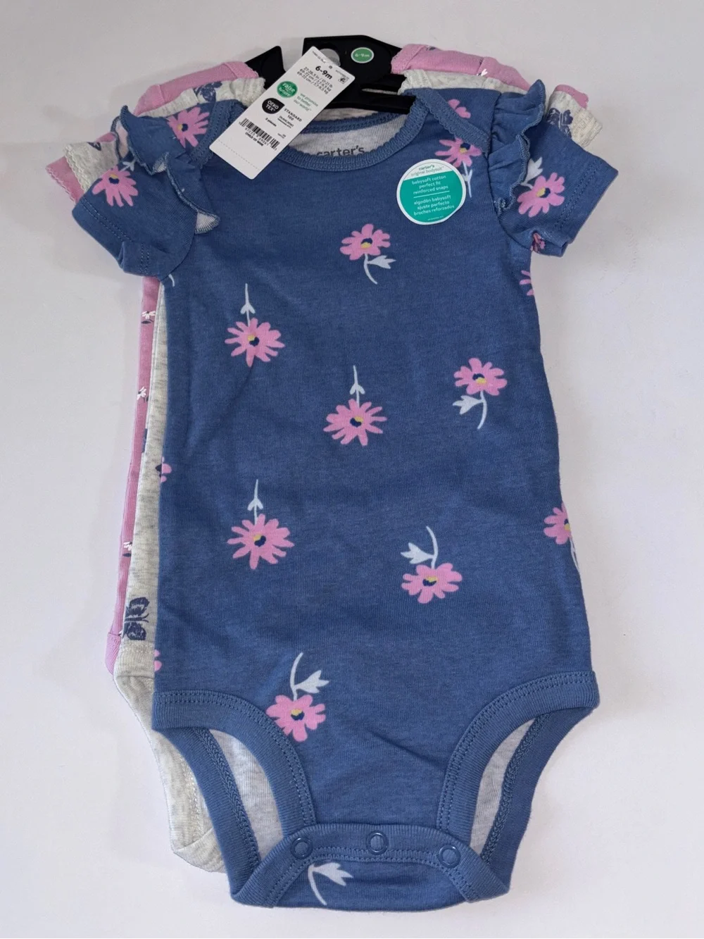 Carter’s Baby Girl 3-Pack Bodysuits New With Tags 6-9 Months Floral Butterfly